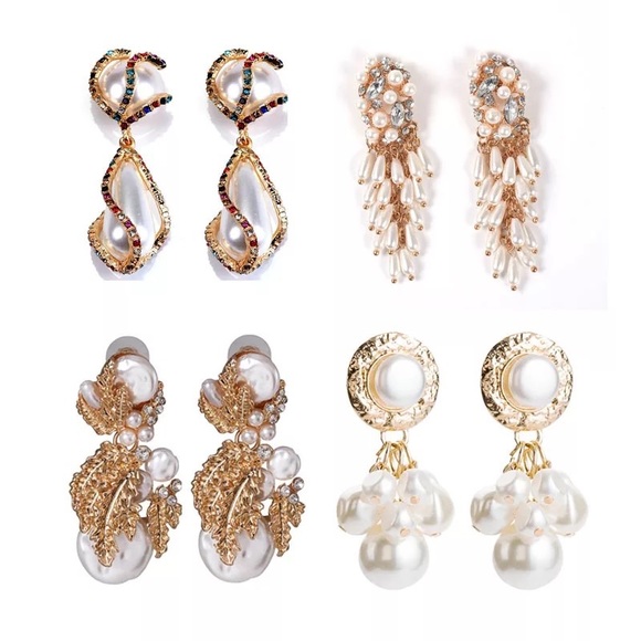 Zara Pearl Drop Leaf Gold Cocktail Trend “Pearl In A Raw” Earrings - Picture 1 of 12
